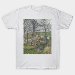 The Banks of the Viosne at Osny in Grey Weather, Winter by Camille Pissarro T-Shirt